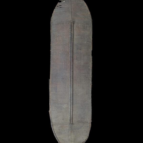 Worn Basketry Shield with Wooden Frame and Handle - Mongo Region, D.R. Congo